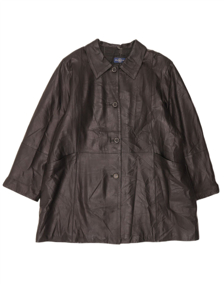 Vintage oversize læderfrakke til kvinder IT 48 XL sort læder