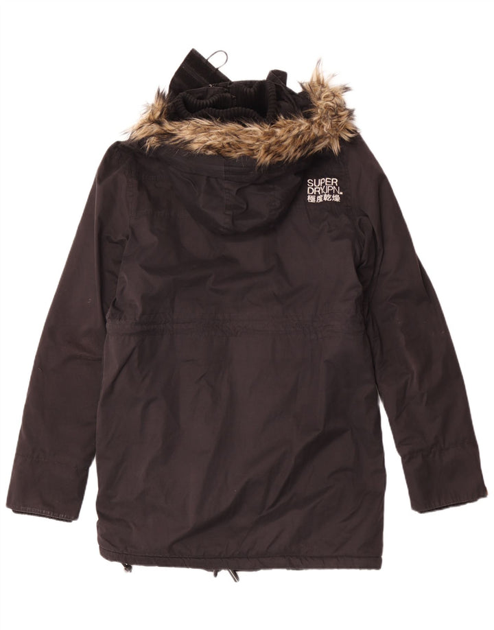 Superdry Parkajakke med hætte til kvinder UK 14 Stor sort polyester
