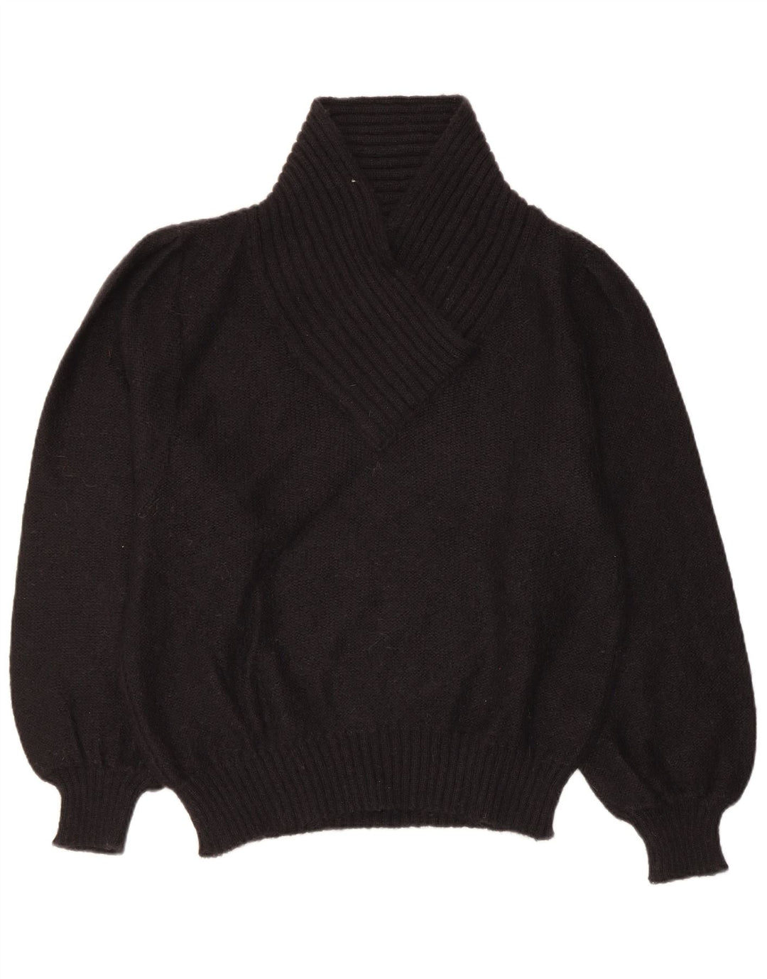 Vintage Dame Sjal Hals Jumper Sweater US 6 Medium Black Mohair