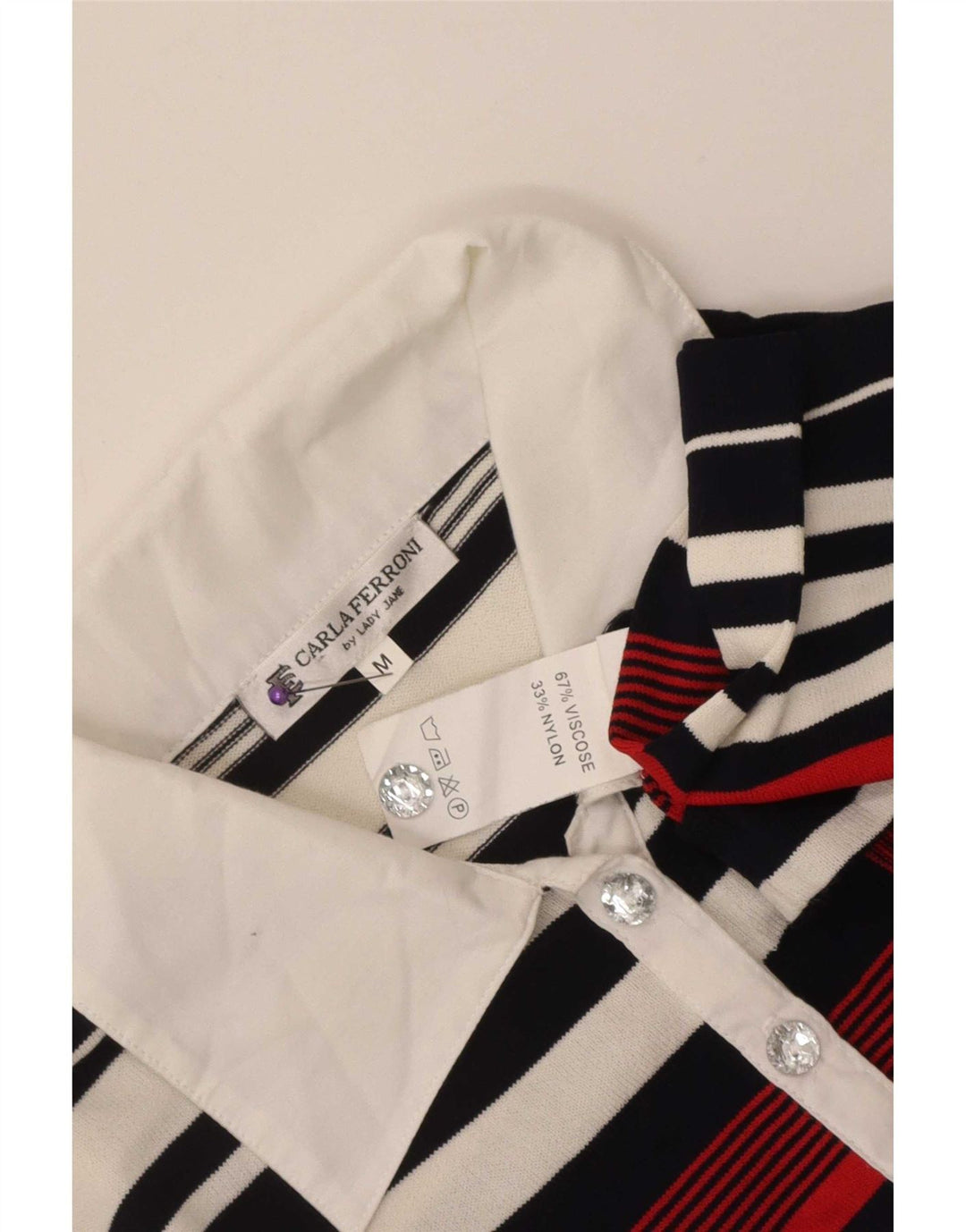 CARLA FERRONI Dame Polo Shirt UK 12 Medium Flerfarvet Stribet Viscose