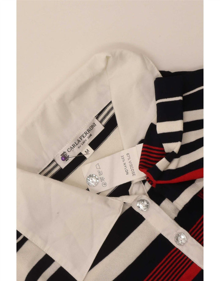 CARLA FERRONI Dame Polo Shirt UK 12 Medium Flerfarvet Stribet Viscose