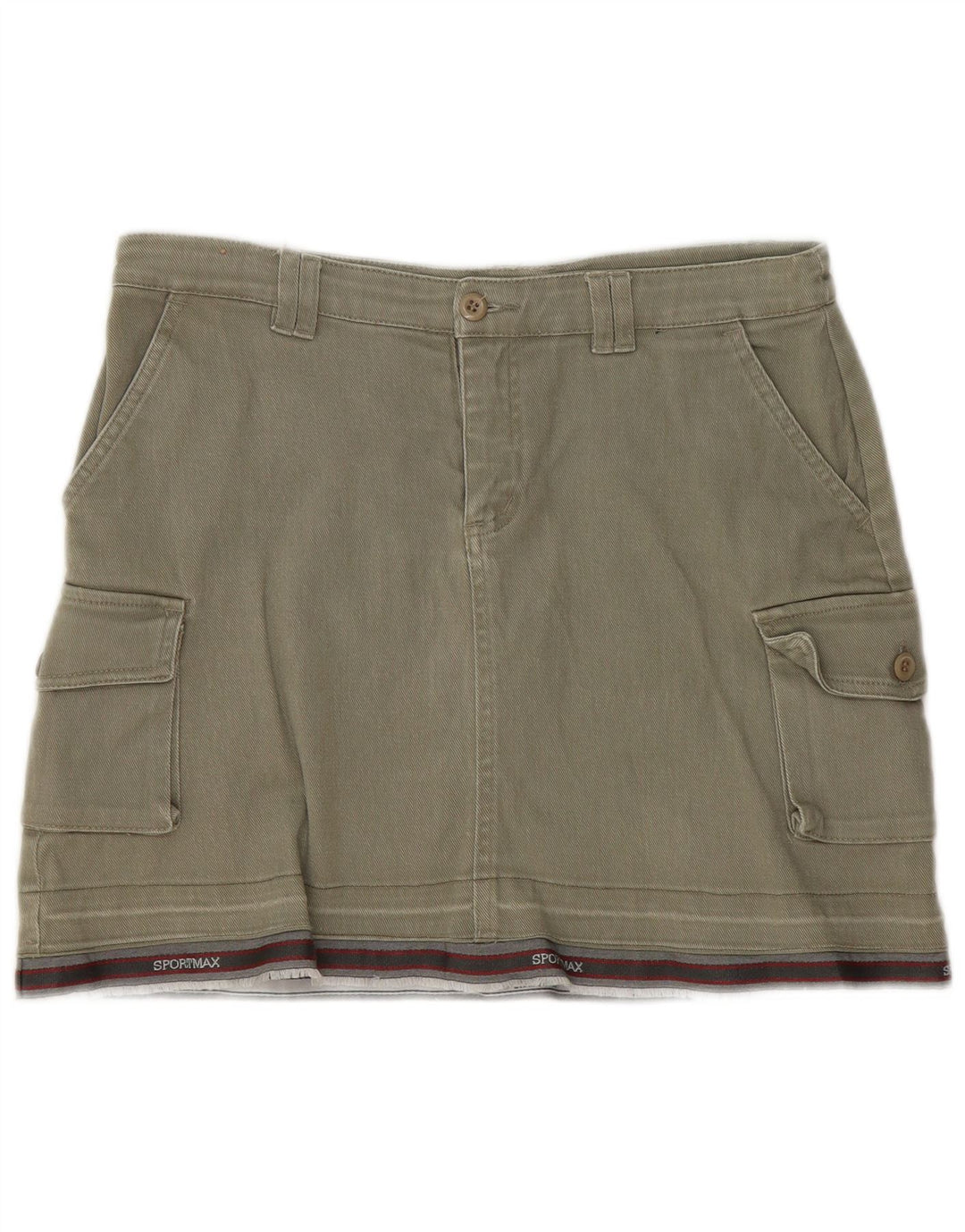 Vintage dame mini cargo nederdel IT 44 Medium W30 Khaki stribet bomuld