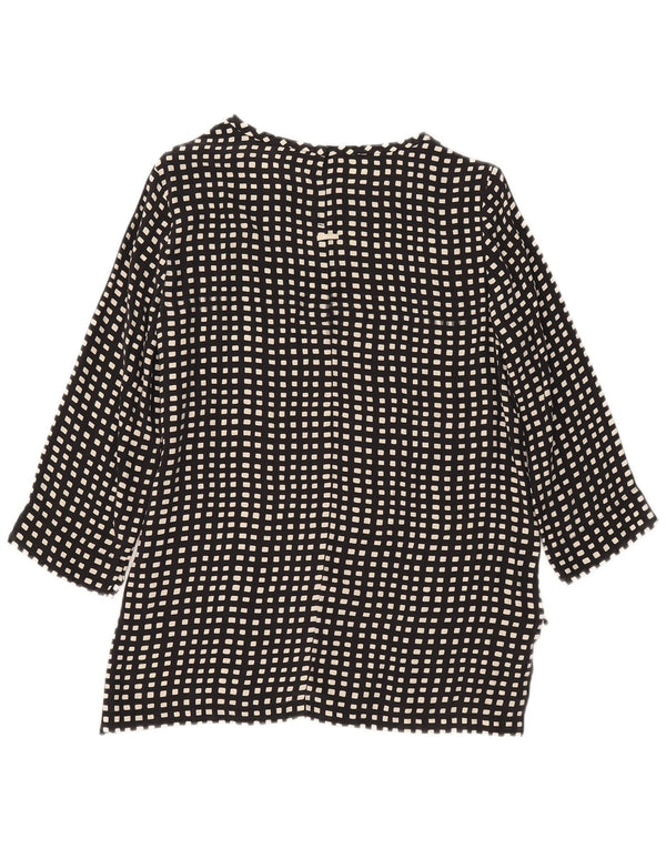 Max Mara Dame 3/4 ærmet bluse Top UK 10 Lille sort geometrisk silke