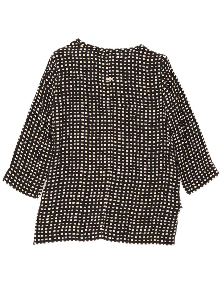Max Mara Dame 3/4 ærmet bluse Top UK 10 Lille sort geometrisk silke