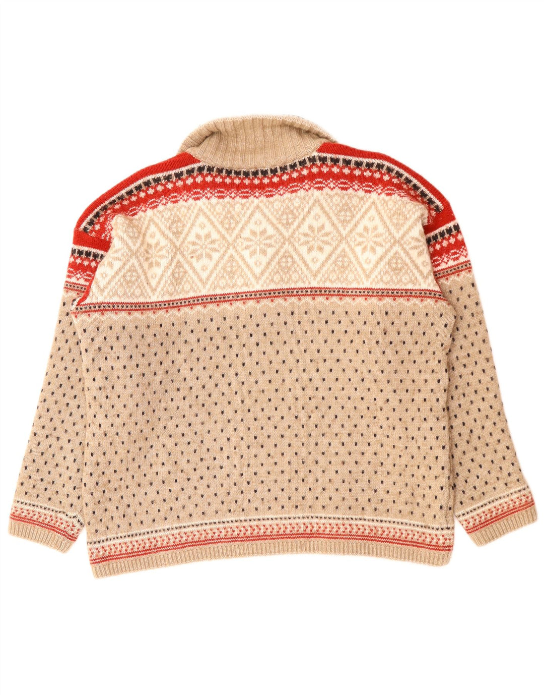 CAMPAGNOLO Herre Zip Neck Sweater XL Beige Fair Isle Wool