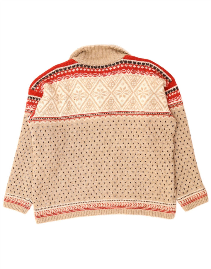 CAMPAGNOLO Herre Zip Neck Sweater XL Beige Fair Isle Wool