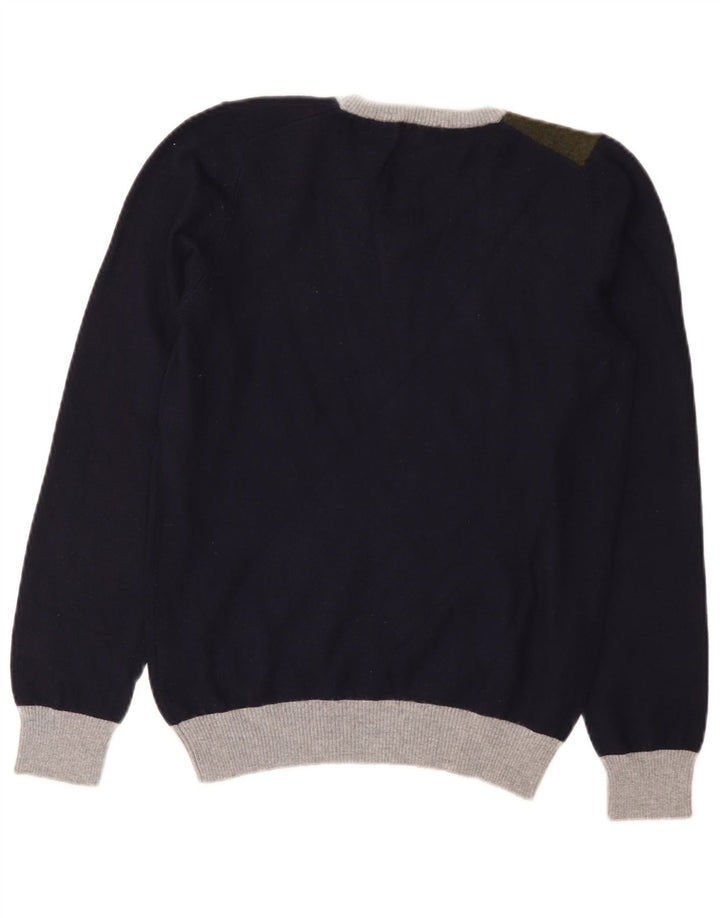 Iceberg Dame V-hals sweater UK 12 Medium Navy Blue Colourblock