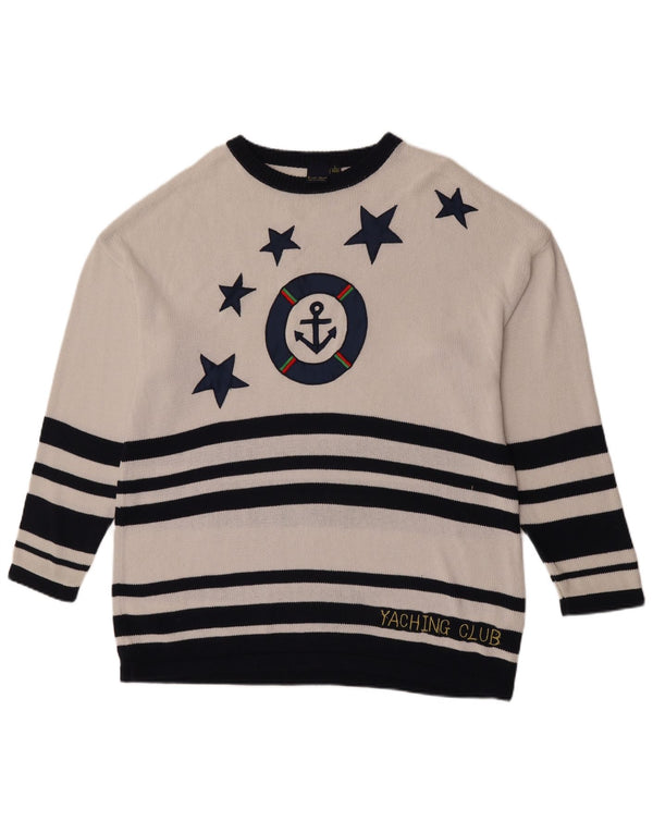 Farve Ville Dame Long Boat Neck Jumper Sweater EU 44/46 XL Hvid Stribet