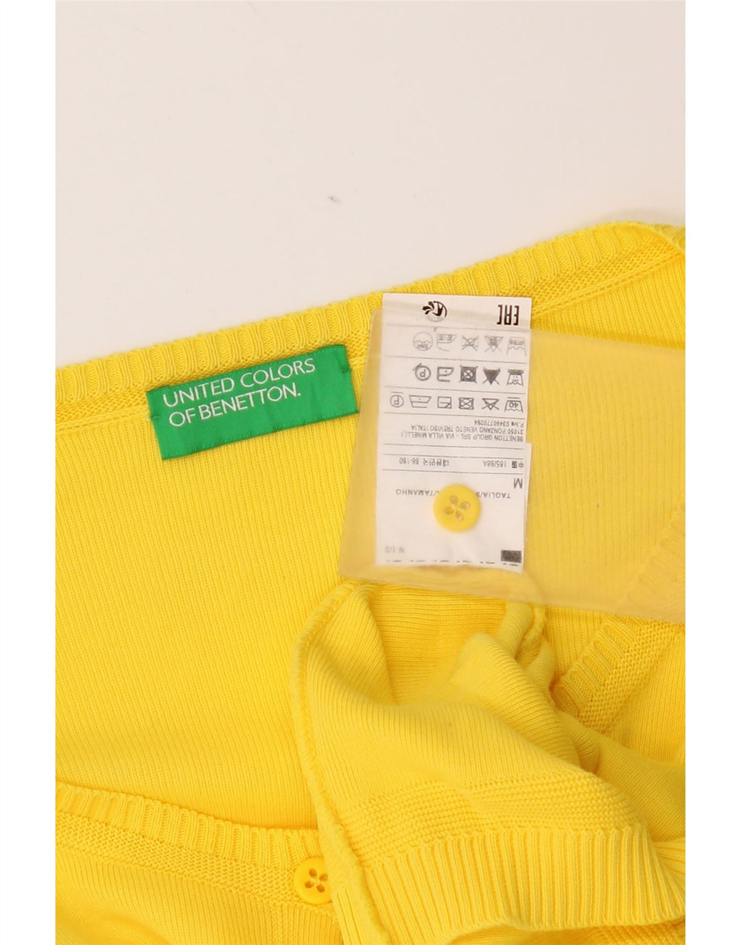 Benetton Dame Cardigan Sweater UK 12 Medium Gul Bomuld