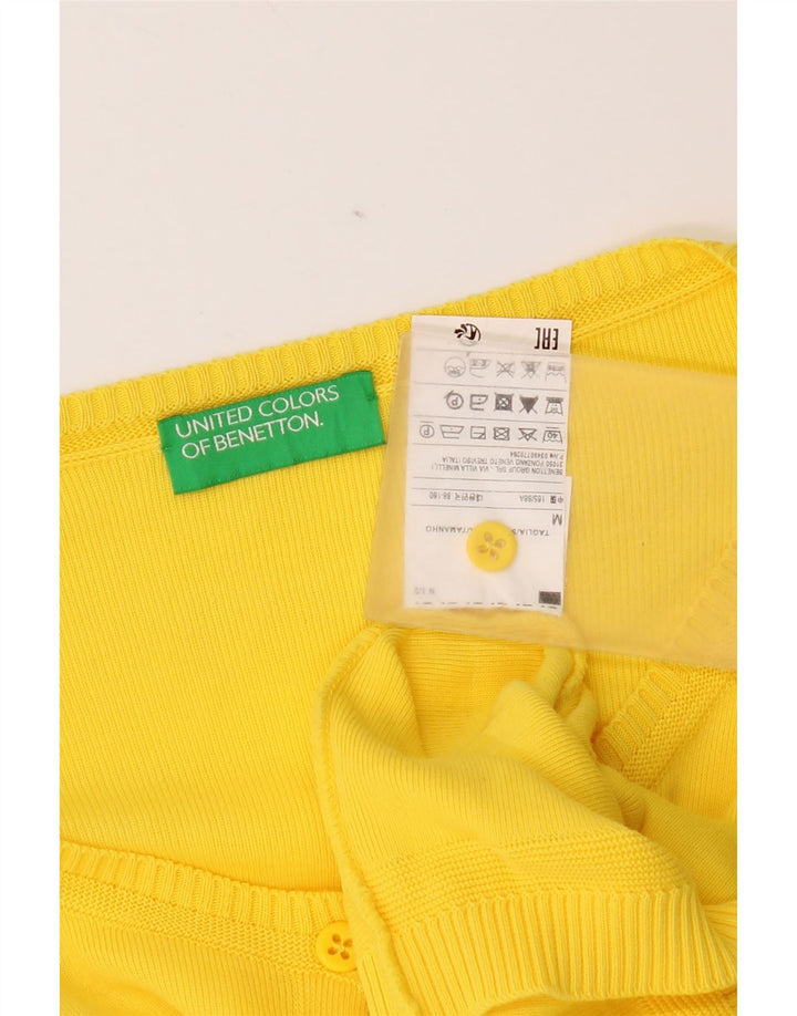 Benetton Dame Cardigan Sweater UK 12 Medium Gul Bomuld