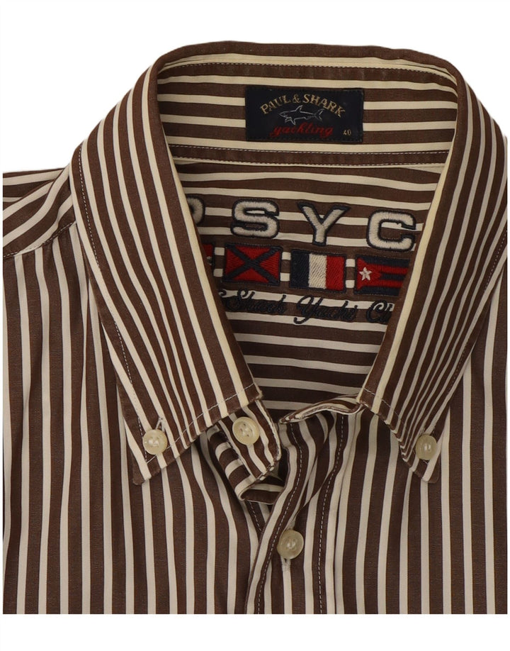 Paul & Shark herreskjorte str. 40 Medium brun stribet bomuld