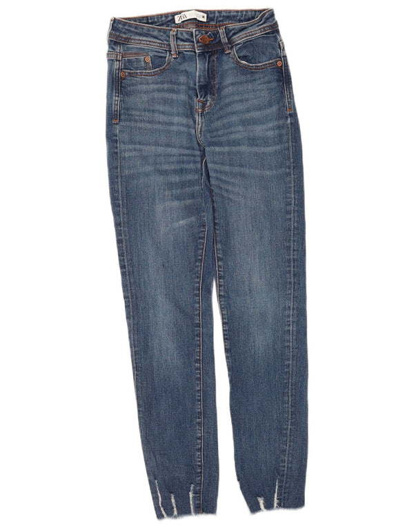 Zara Dame Distressed Skinny Jeans EU 34 2XS W24 L28 Blå