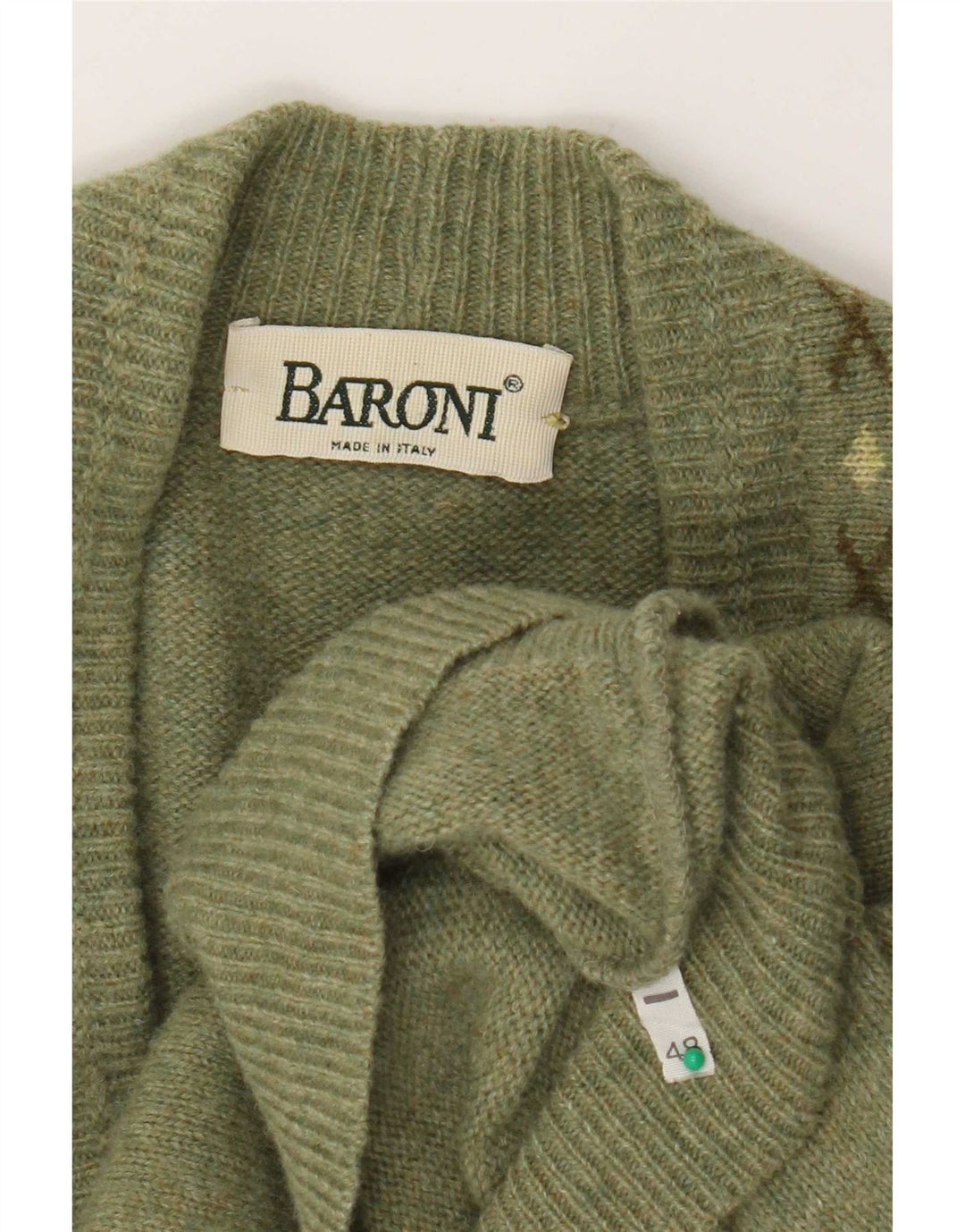 Baroni Herre Cardigan Sweater IT 48 Medium Green Argyle/Diamond