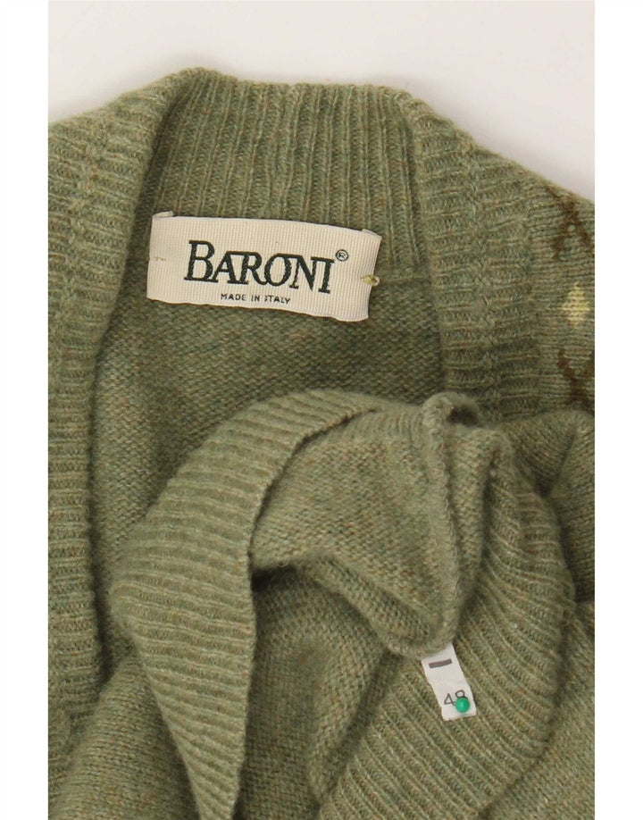 Baroni Herre Cardigan Sweater IT 48 Medium Green Argyle/Diamond