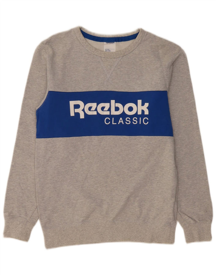 REEBOK Grafisk sweatshirt til mænd, lille grå farveblok bomuld
