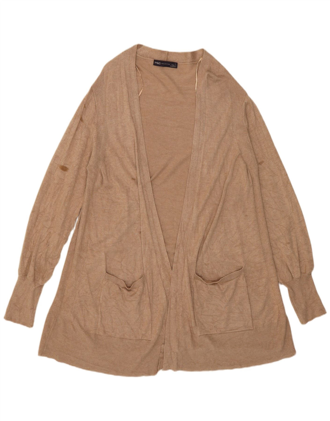 Marks & Spencer Dame Longline Åben Cardigan Sweater UK 16 Large Beige