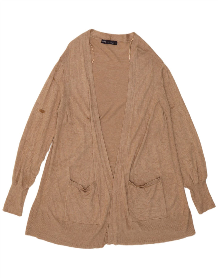 Marks & Spencer Dame Longline Åben Cardigan Sweater UK 16 Large Beige