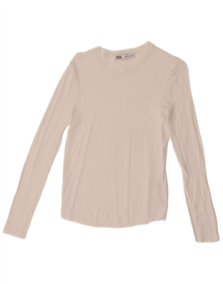 Zara Dame Se Through Top Langærmet UK 12 Medium White Viscose