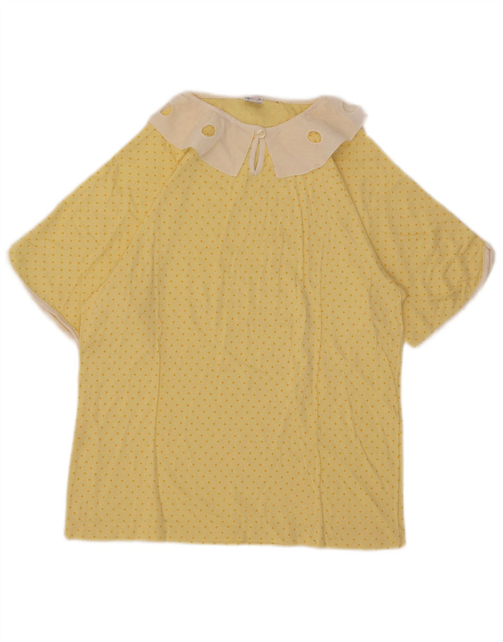 Vintage damebluse top US 4 lille gul plettet bomuld