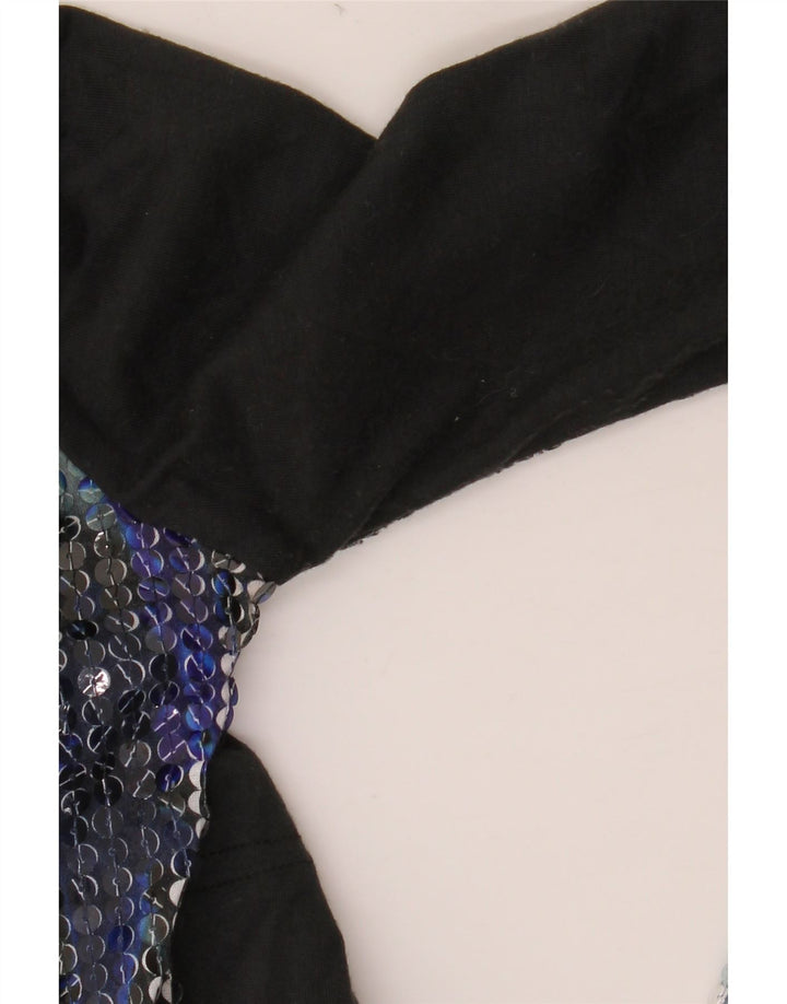 DESIGUAL Dame Grafisk Top Langærmet UK 10 Lille Sort Polyester