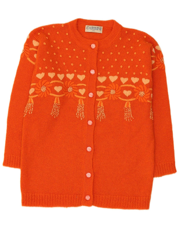 Carrini Dame Longline Cardigan Sweater UK 14 Medium Orange Floral Mohair