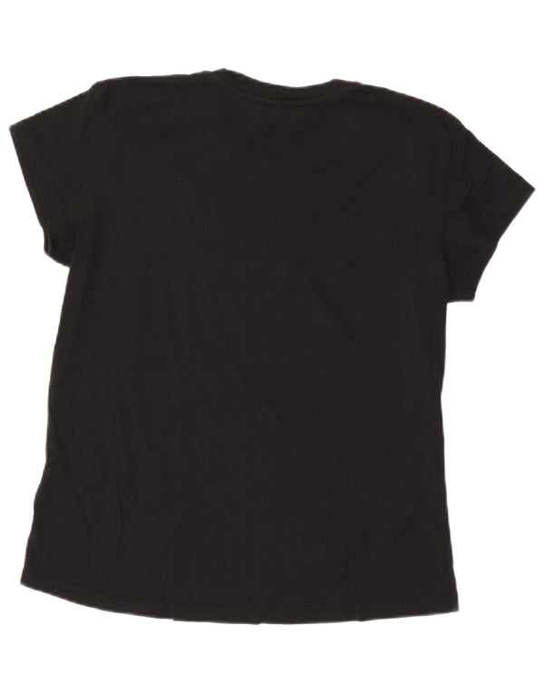 Diesel Dame Grafisk T-Shirt Top UK 14 Stor Sort Bomuld