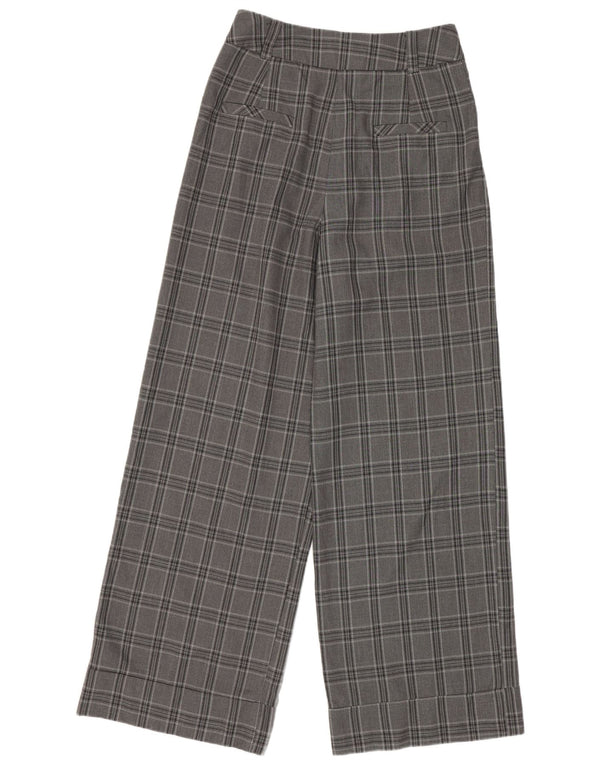 Topshop Kvinder Højtaljede Brede Ben Bukser UK 8 Small W26 L28 Grey Check