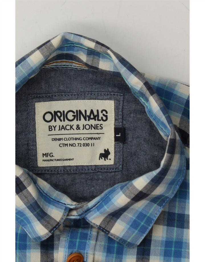 JACK & JONES Mens Short Sleeve Shirt Large Blue Check Cotton Vintage Jack & Jones and Second-Hand Jack & Jones from Messina Hembry 