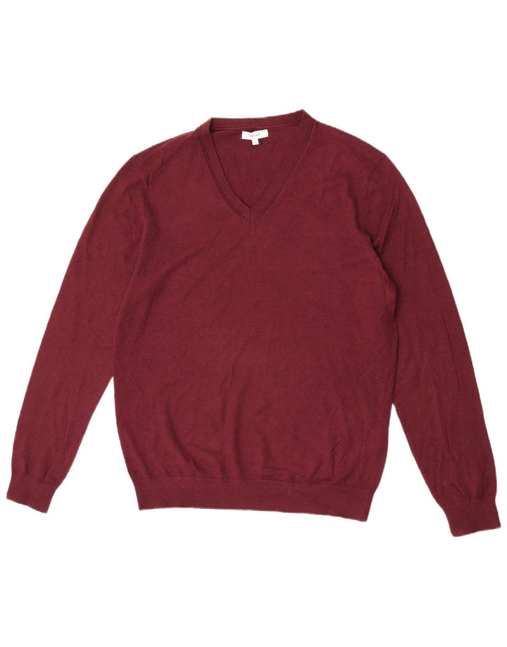 Reiss Herre V-hals sweater Stor Burgundy Viscose