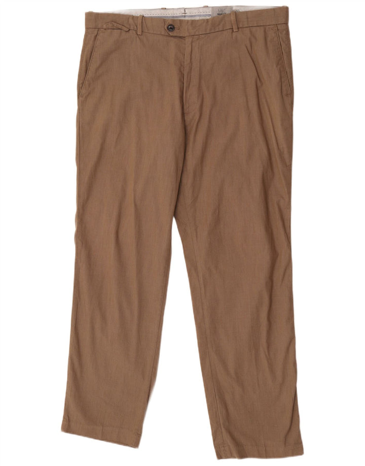 Marks & Spencer Herre Skræddersyet Fit Straight Suit Bukser W38 L31 Brun