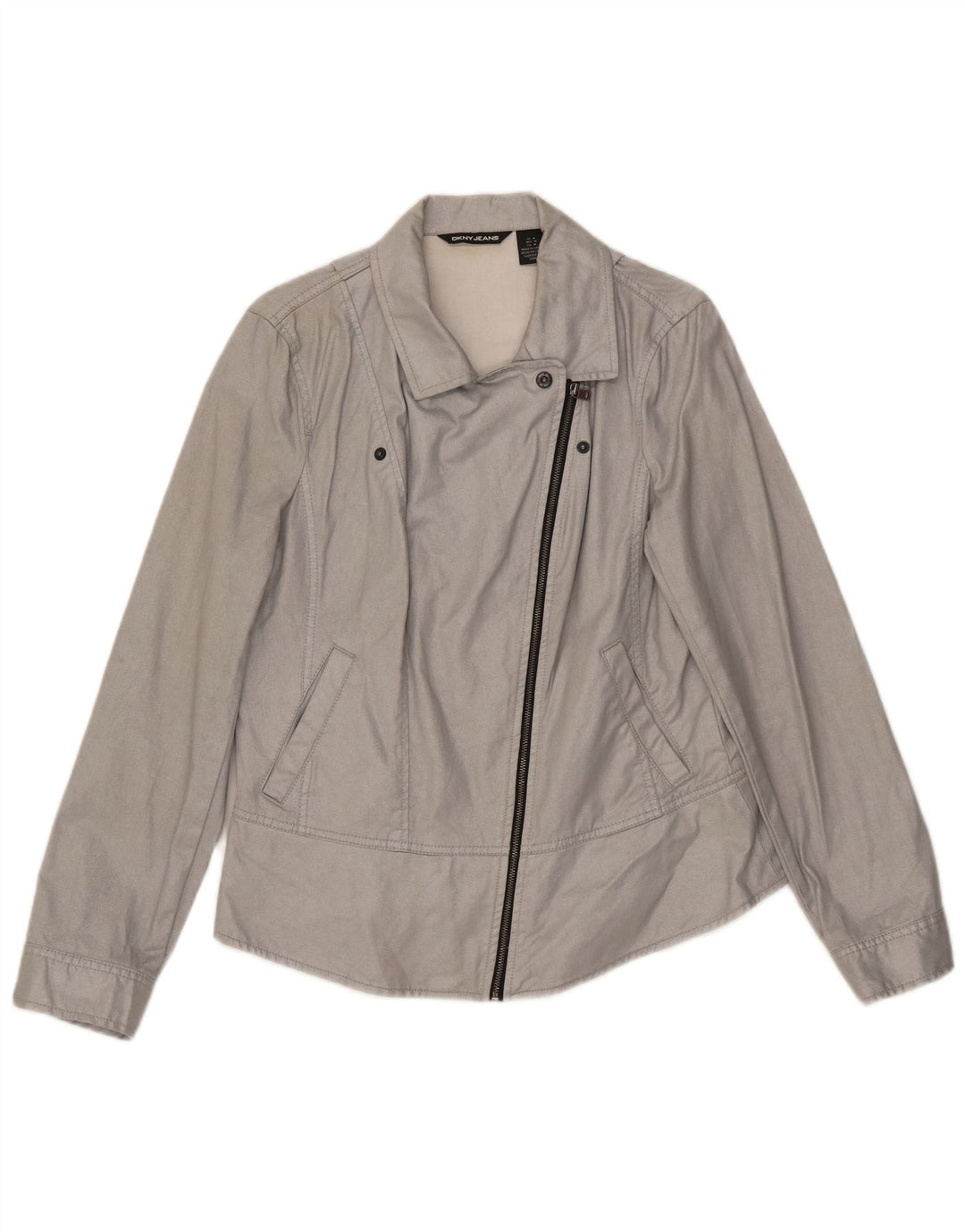 Dkny Womens Bomber Jacket UK 12 Medium Grey Bomuld