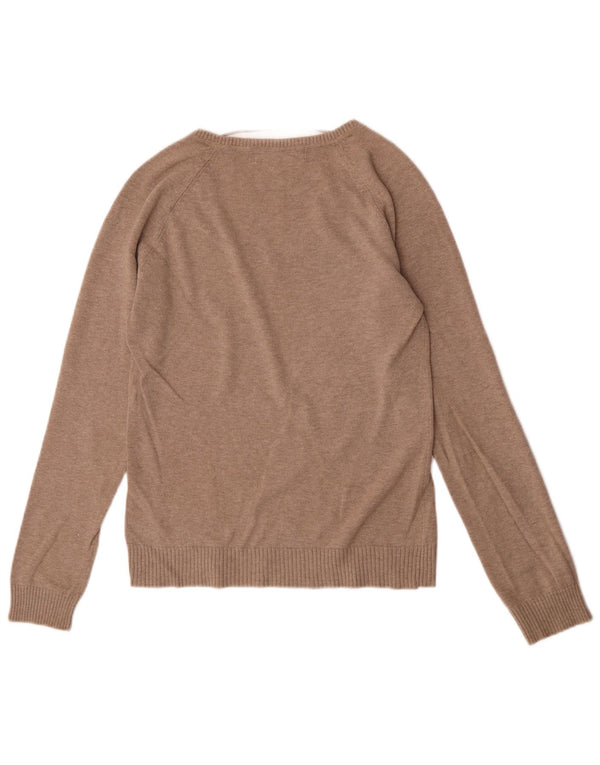 Zara Dame V-hals sweater UK 12 Medium Brun Argyle/Diamant Bomuld