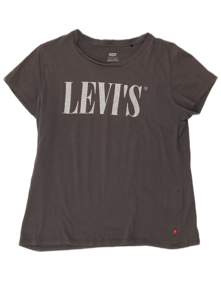 Levi's Dame Grafisk T-Shirt Top UK 12 Medium Grå Bomuld