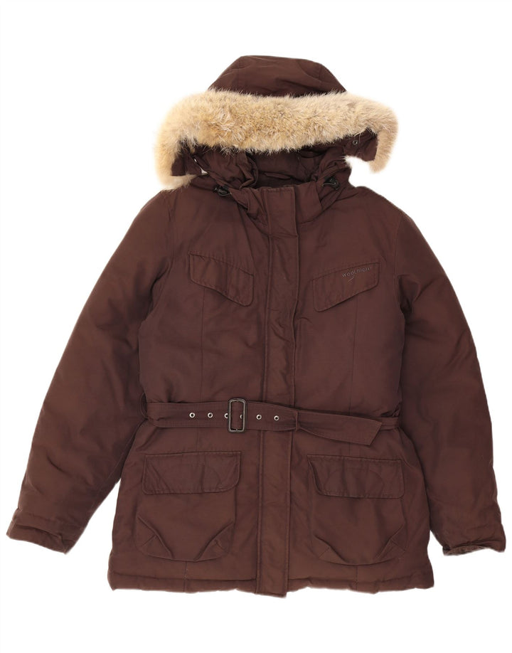 Woolrich polstret hættejakke til kvinder UK 18 XL brun bomuld