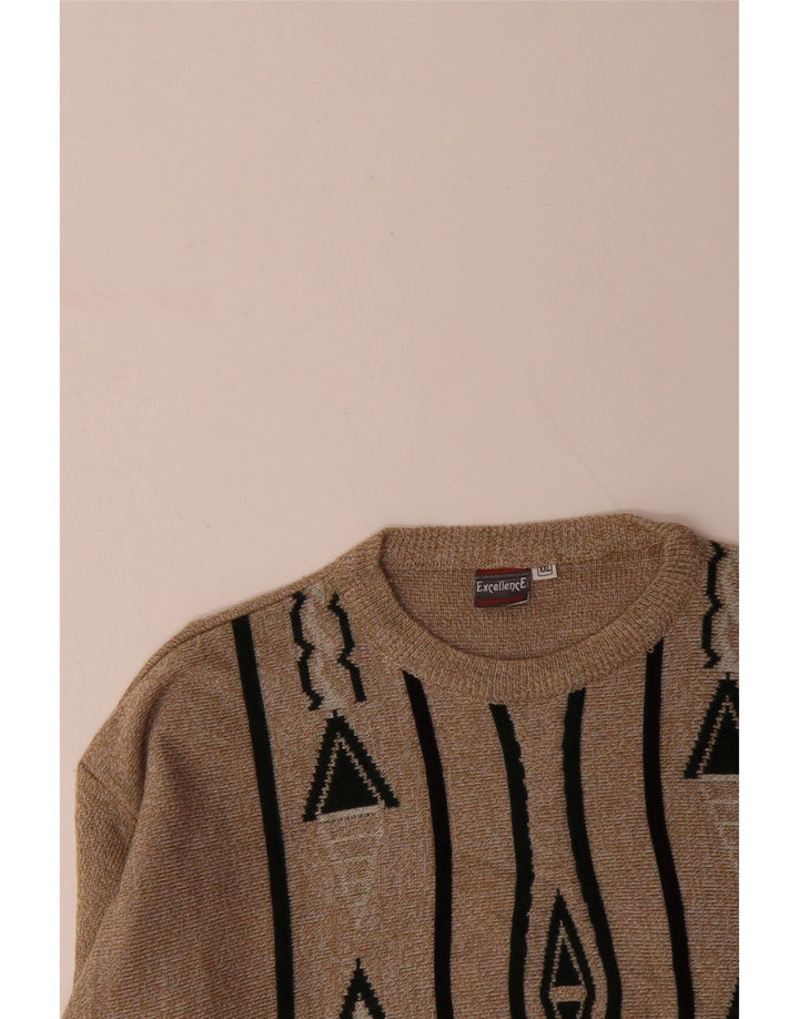 VINTAGE Mens Crew Neck Jumper Sweater 2XL Beige Geometric