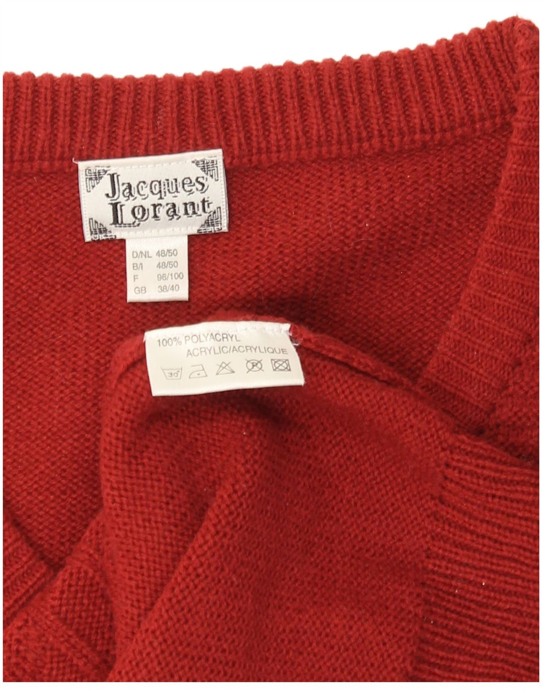 Jacques Lorant Herre V-hals sweater UK 38/40 Medium Rød polyakryl