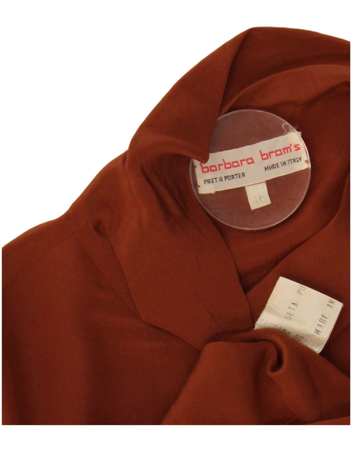 Vintage Dame Langærmet Bluse Top IT 46 Stor Brun Silke