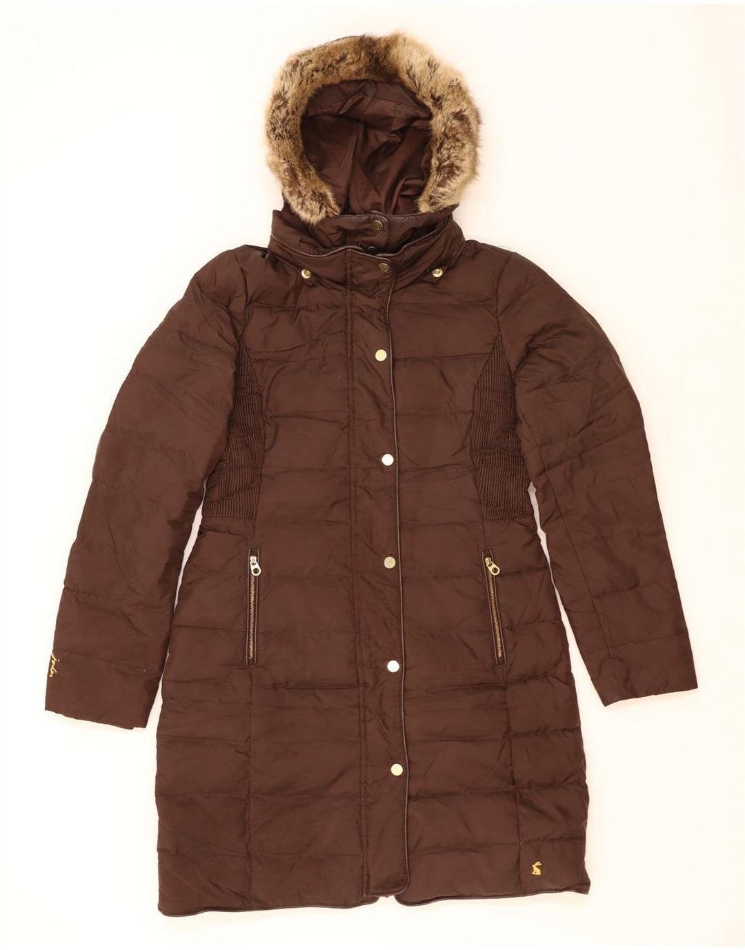 JOULES Dame hættepolstret frakke UK 10 Lille brun polyester