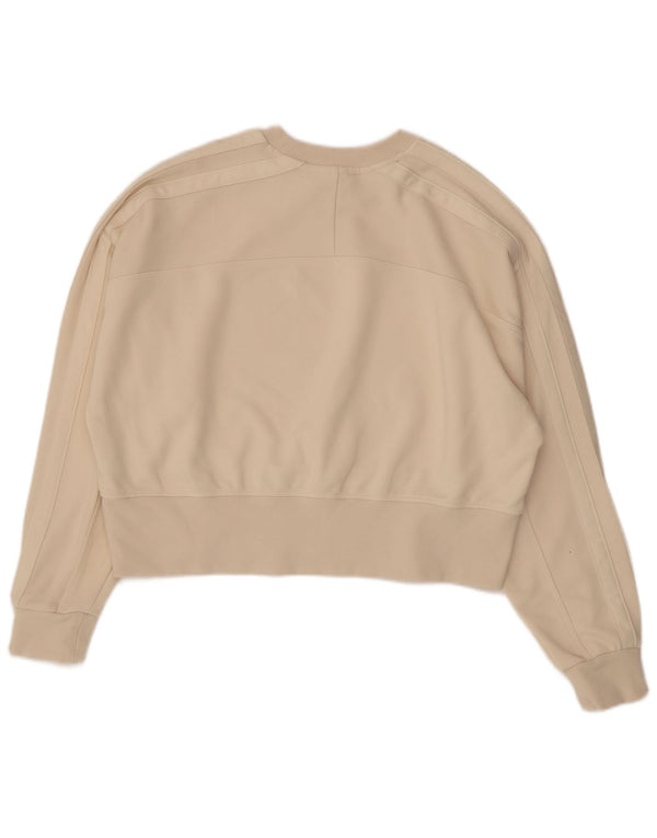 Adidas Womens Crop Sweatshirt Jumper UK 12 Medium Beige Bomuld
