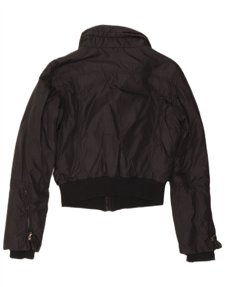 Calvin Klein Jeans Dame Crop Bomber Jacket UK 10 Small Black Polyester