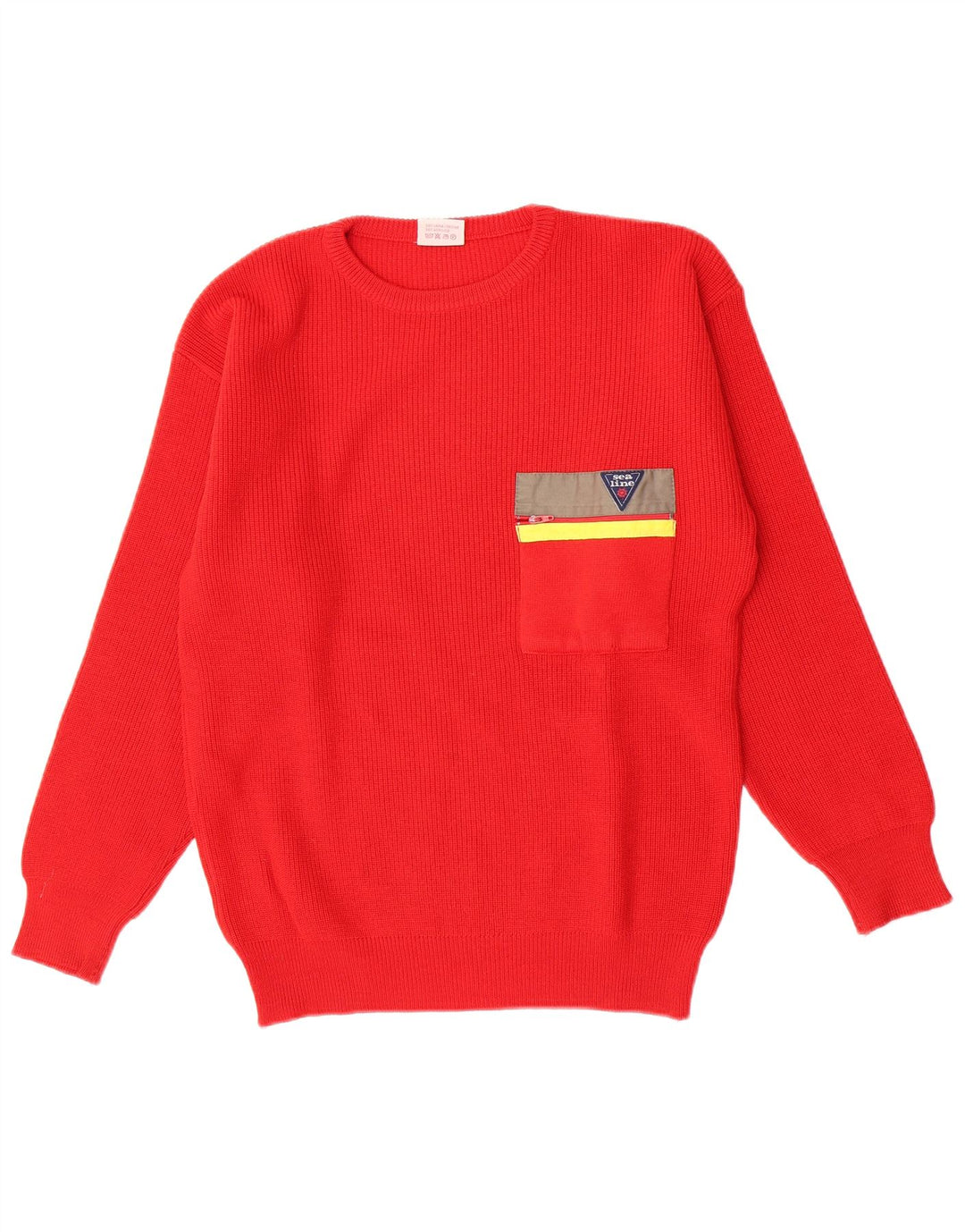Vintage herre sweater med rund hals, medium rød jomfruuld
