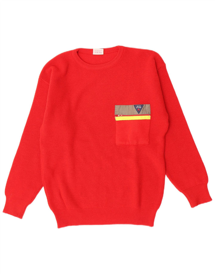 Vintage herre sweater med rund hals, medium rød jomfruuld