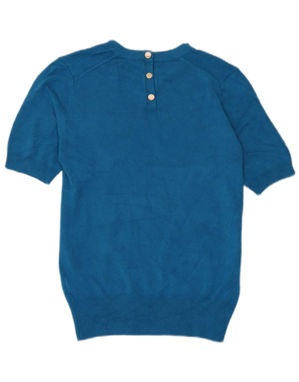 Zara kortærmet dametrøje med rund hals trøje UK 12 Medium Blue Viscose