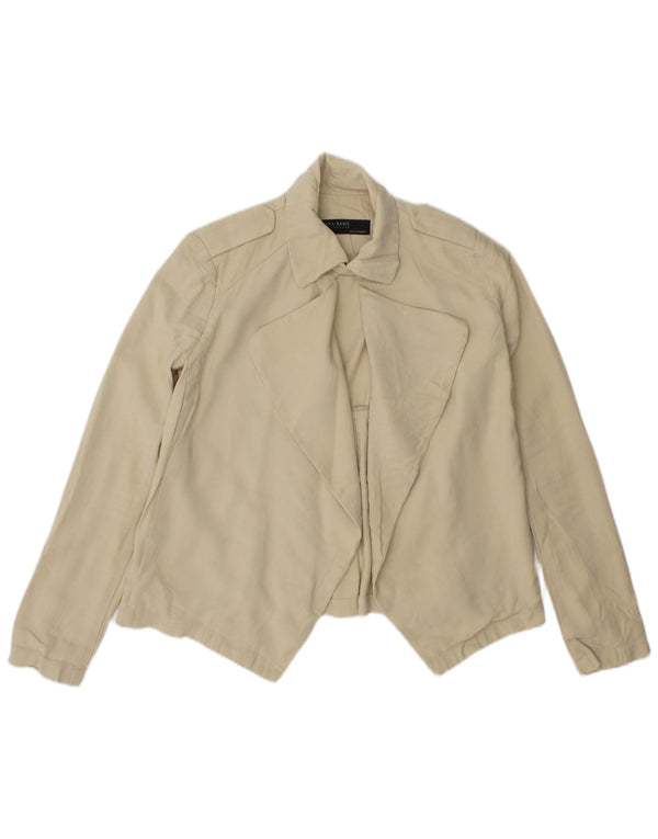 Zara Dame Oversized Crop Military Blazer Jacket UK 6 XS Beige Viscose