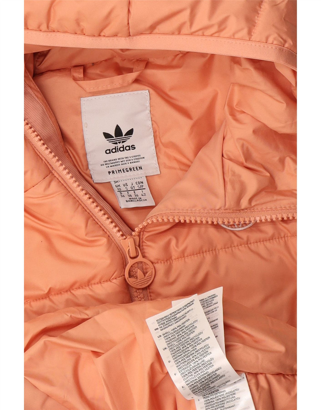 Adidas Dame Primegreen Polstret hættejakke UK 10 Small Orange Polyester