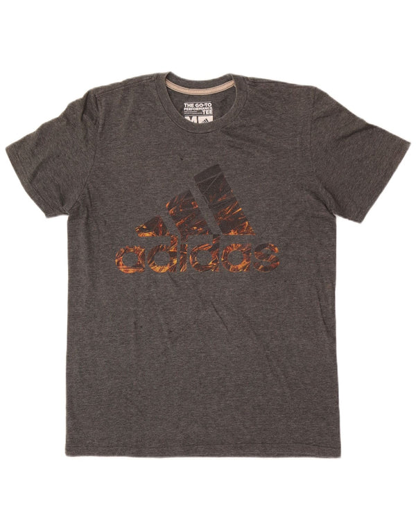 Adidas Herre Climalite grafisk T-shirt Top Medium Grey Flecked Polyester