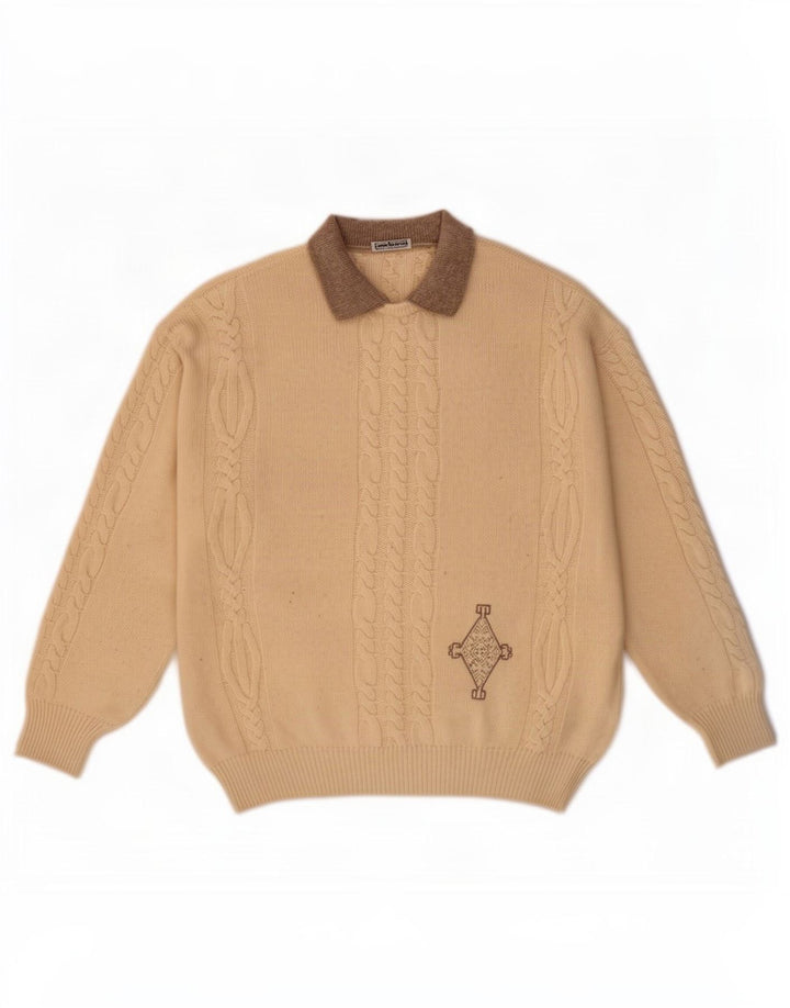 Cacharel Herre Polo Neck Jumper Sweater IT 52 Stor Beige Uld