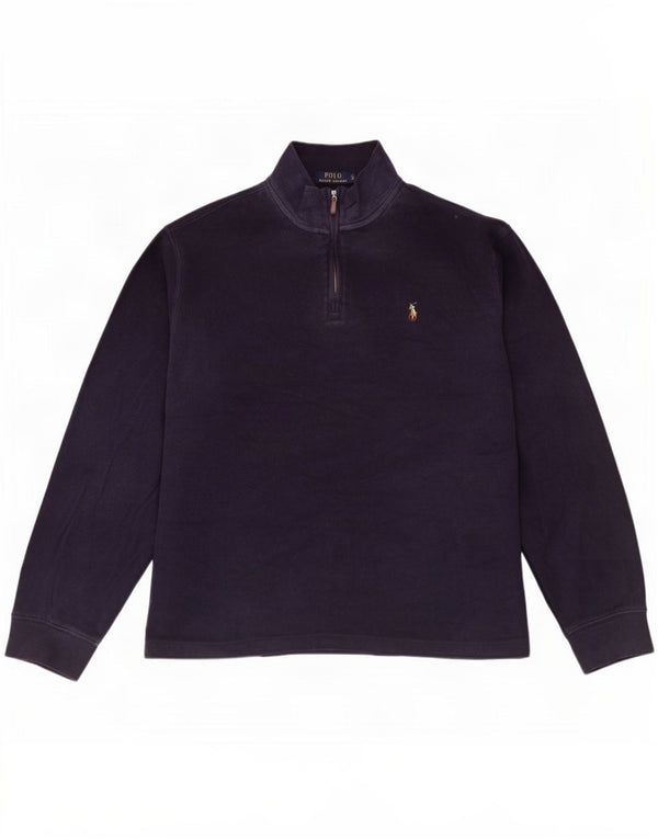 Polo Ralph Lauren Herre Zip Neck Sweatshirt Jumper Large Navy Blue Bomuld