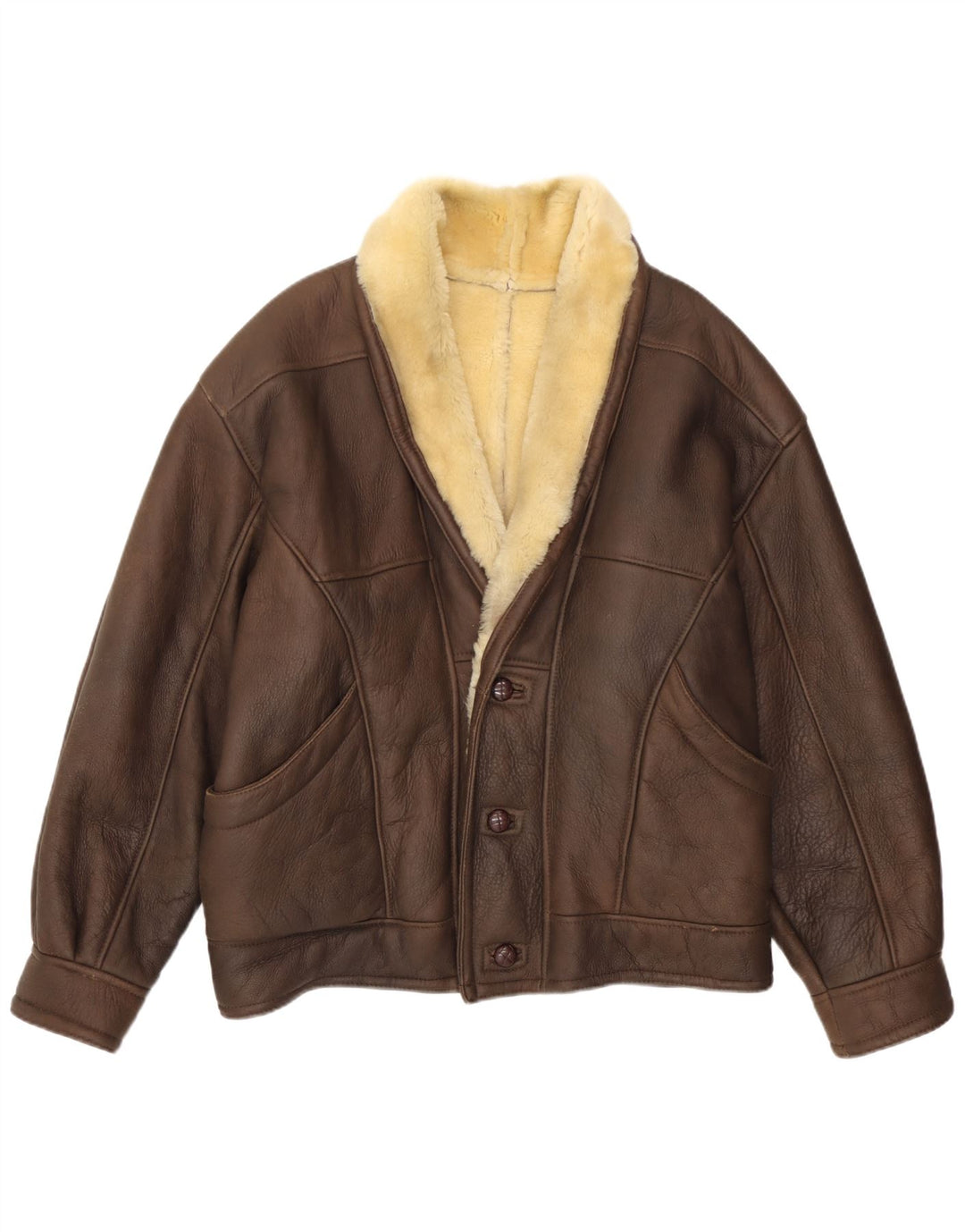 Vintage Herre Shearling Jacket IT 52 XL Brun Shearling