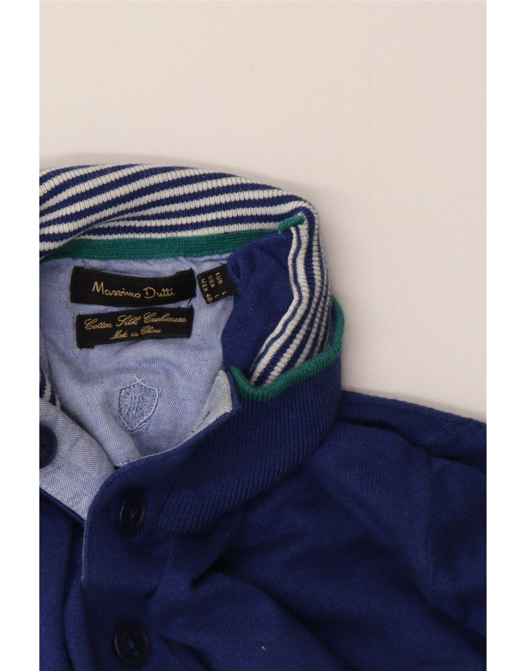 MASSIMO DUTTI Dame Button Neck Sweater UK 16 Large Blue Cotton